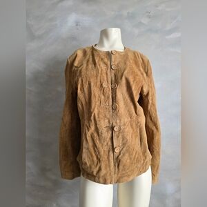 Country Shop Women's Tan Leather Suede Button Up Jacket Washable M